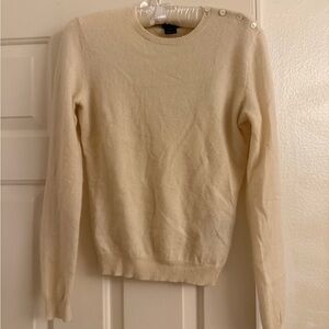Ralph Lauren Cashmere Cream Crewneck Sweater with Shoulder Buttons